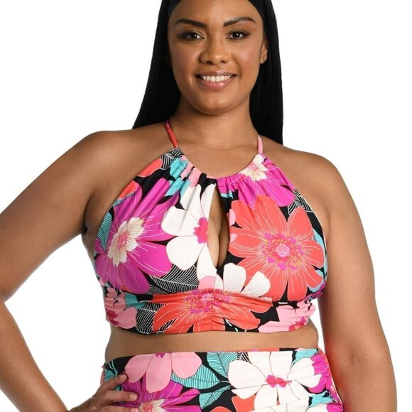 NWT La Blanca Women's Plus Size In Full Bloom Floral High Neck Swim Tankini Top - Picture 1 of 5